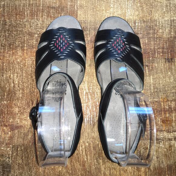 SAS Huarache Quarter Strap Sandal Womens 7 M Black Leather Southwest Woven - Picture 4 of 9